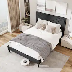 Front. Gymax - Gymax Full Size Bed Frame w/ Tufted Headboard & Wooden Slats Easy Assembly - Gray.