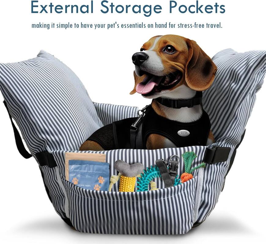 External Storage Pockets making it simple to have your pet's essentials on hand for stress-free travel. DOG TREATS