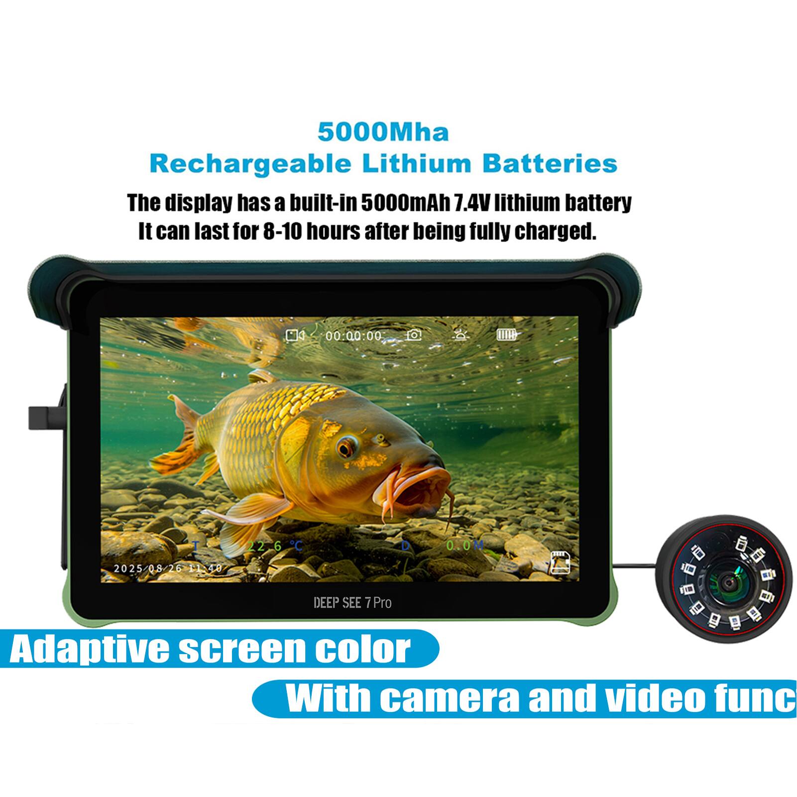 5000Mha Rechargeable Lithium Batteries

The display has a built-in 5000mAh 7.4V lithium battery. It can last for 8-10 hours after being fully charged.

Adaptive screen color

With camera and video function