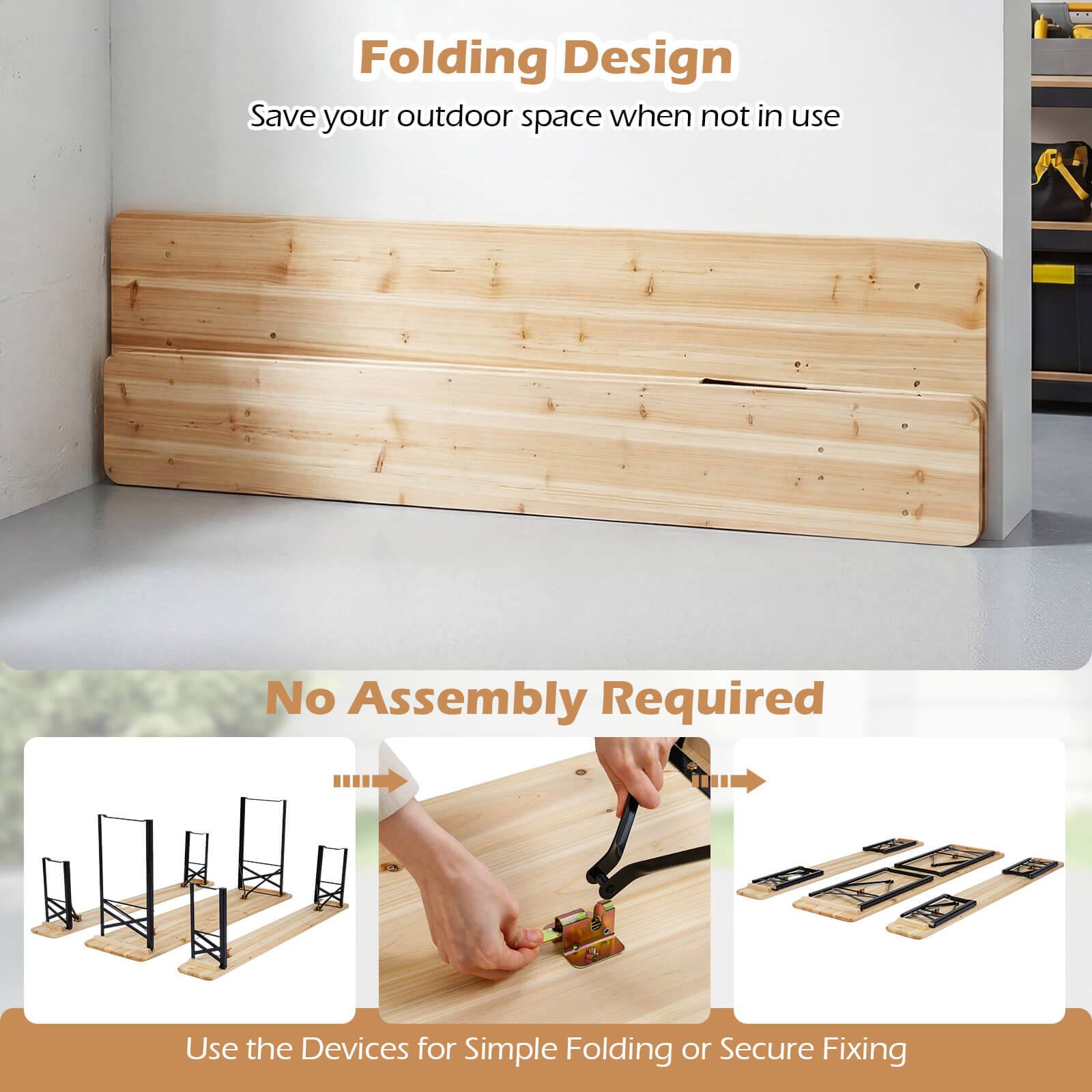Folding Design  
Save your outdoor space when not in use  

No Assembly Required  
Use the Devices for Simple Folding or Secure Fixing