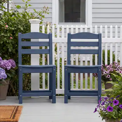 Front. Famapy - Pairs of HDPE Outdoor Armless Dining Chair - 4 Colors Weatherproof Patio Chair for Garden, Poolside 330LBS Capacity - Navy blue.