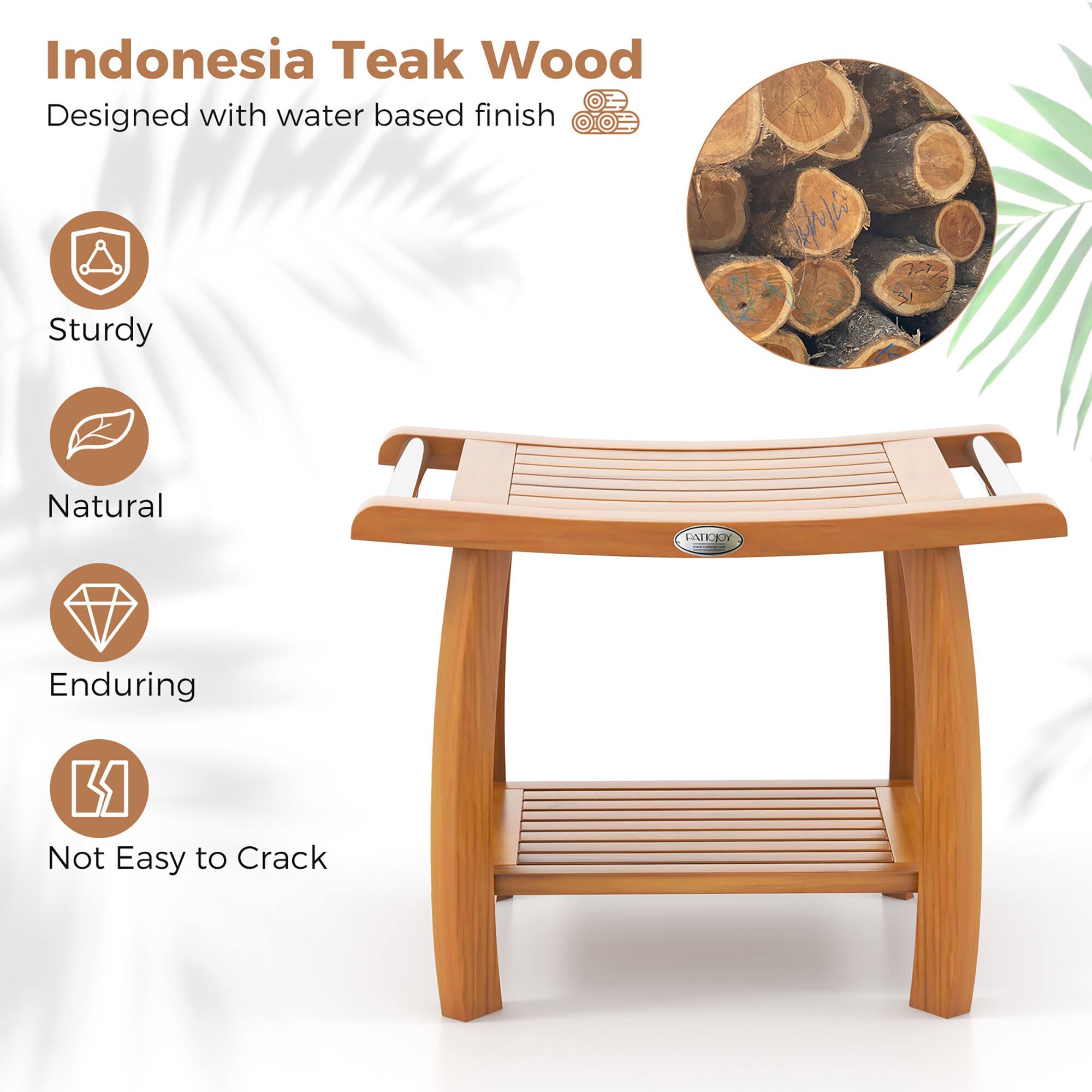 Indonesia Teak Wood  
Designed with water-based finish  

- Sturdy  
- Natural  
- Enduring  
- Not Easy to Crack