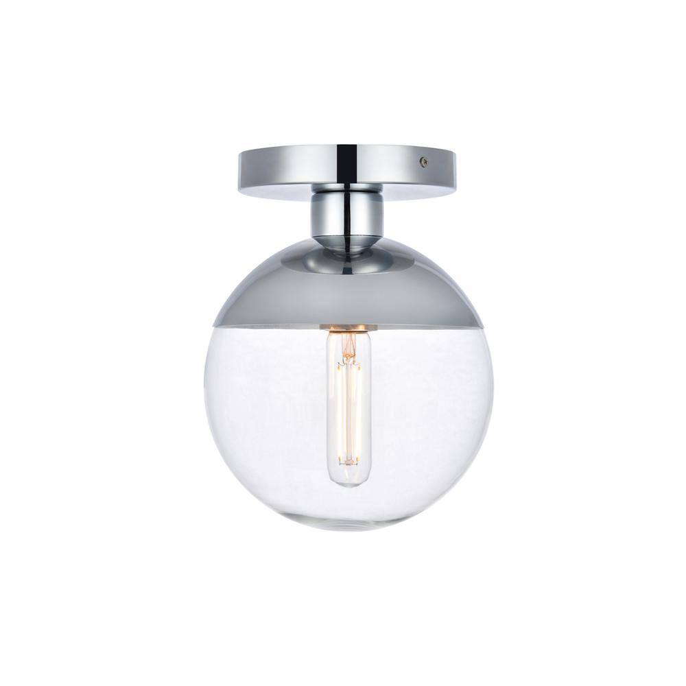 Alt View 3. Living District - Eclipse 1 Light Chrome Flush Mount With Clear Glass - Chrome And Clear.