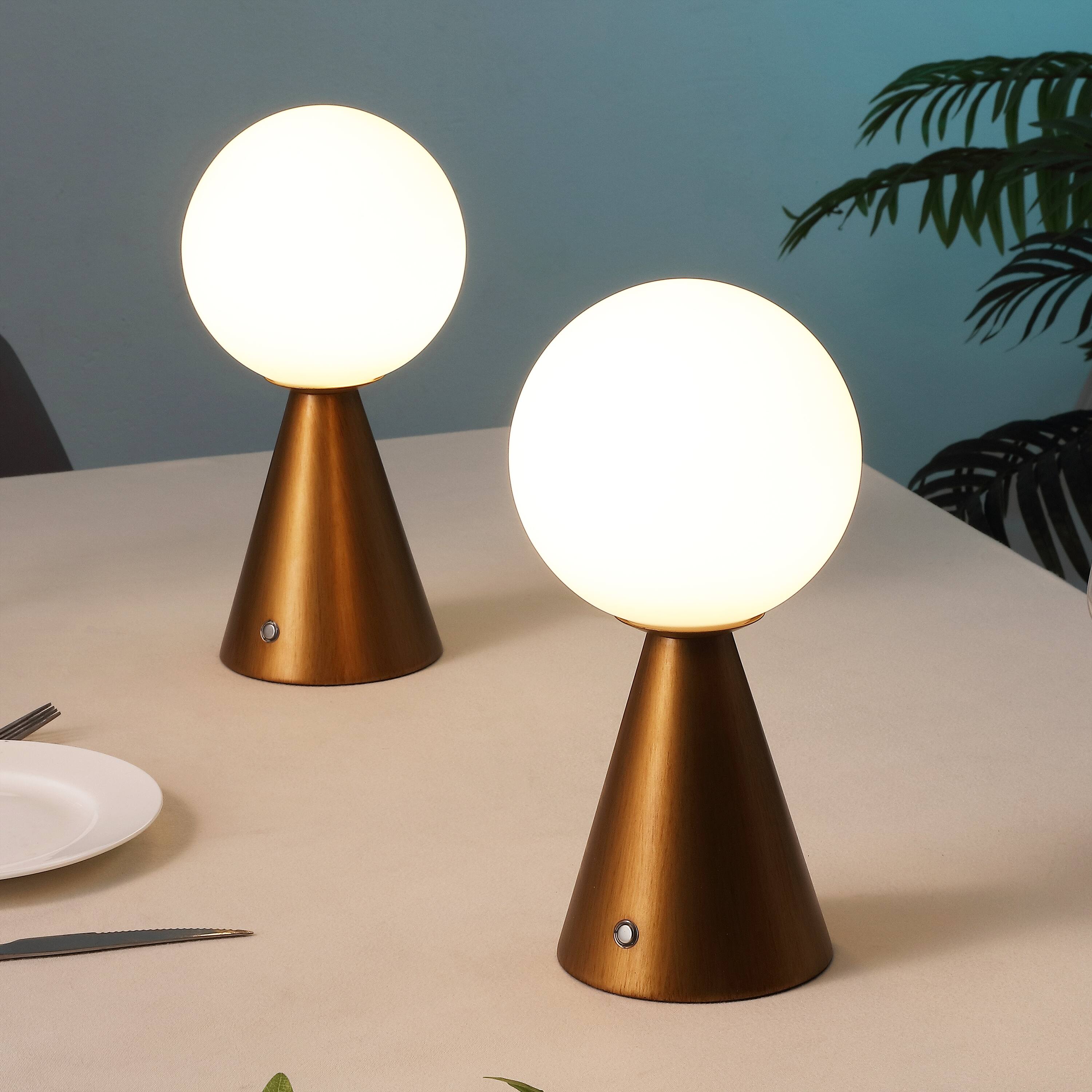 Alt View 1. Jonathan Y - Macie 11.75" Modern Globe Rechargeable Dimmable Integrated LED Table Lamp with Touch Sensor, Antique Gold (Set of 2) - Antique Gold.