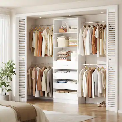 Front. Aheaplus - 4-9FT Adjustable Closet Organizer, 4 Drawers & 4 Hanging Rods, Heavy Duty Walk-in Wardrobe System - White.