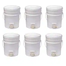 Little Giant - BKT5 Plastic Honey Bucket w/ Gate for Beekeeping, 5 Gallon (6 Pack) - White