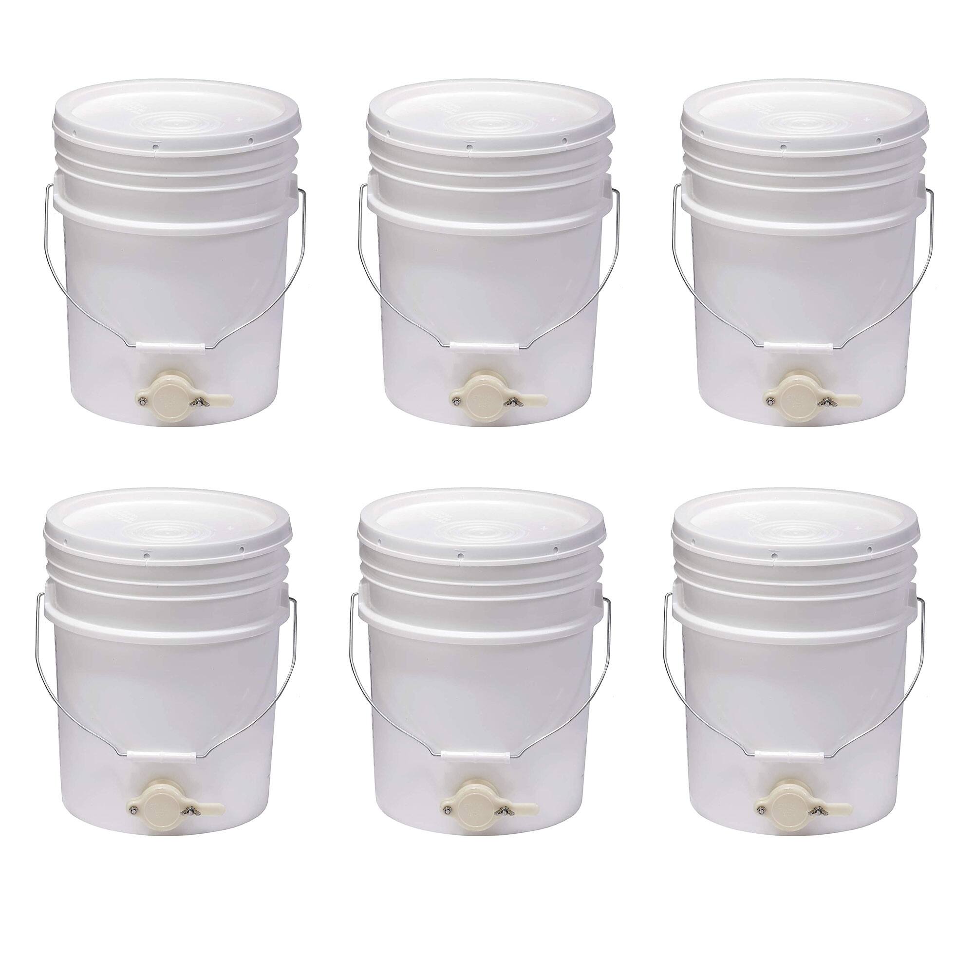 Front. Little Giant - Little Giant BKT5 Plastic Honey Bucket w/ Gate for Beekeeping, 5 Gallon (6 Pack) - White.