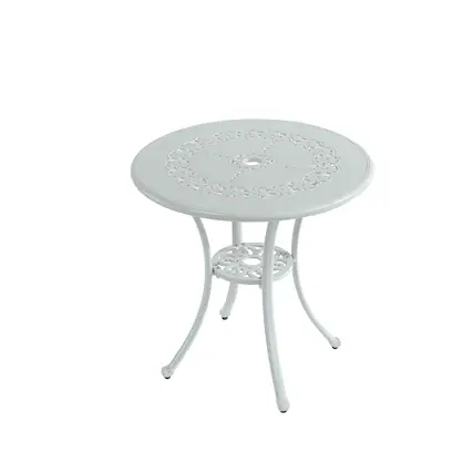 Front. Mondawe - Round Patio Table with Umbrella Hole - White.