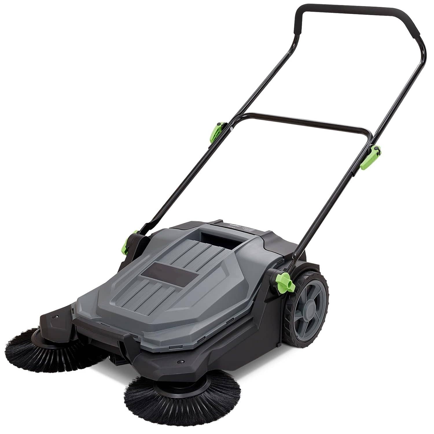 MOOSOO - Walk-Behind Hand Push Floor Sweeper, 25.6" Sweeping Width Floor Sweeper Manual for Walkway, Yard, Garage, Patio - Gray
