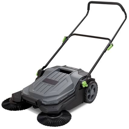 Front. MOOSOO - Walk-Behind Hand Push Floor Sweeper, 25.6" Sweeping Width Floor Sweeper Manual for Walkway, Yard, Garage, Patio - Gray.