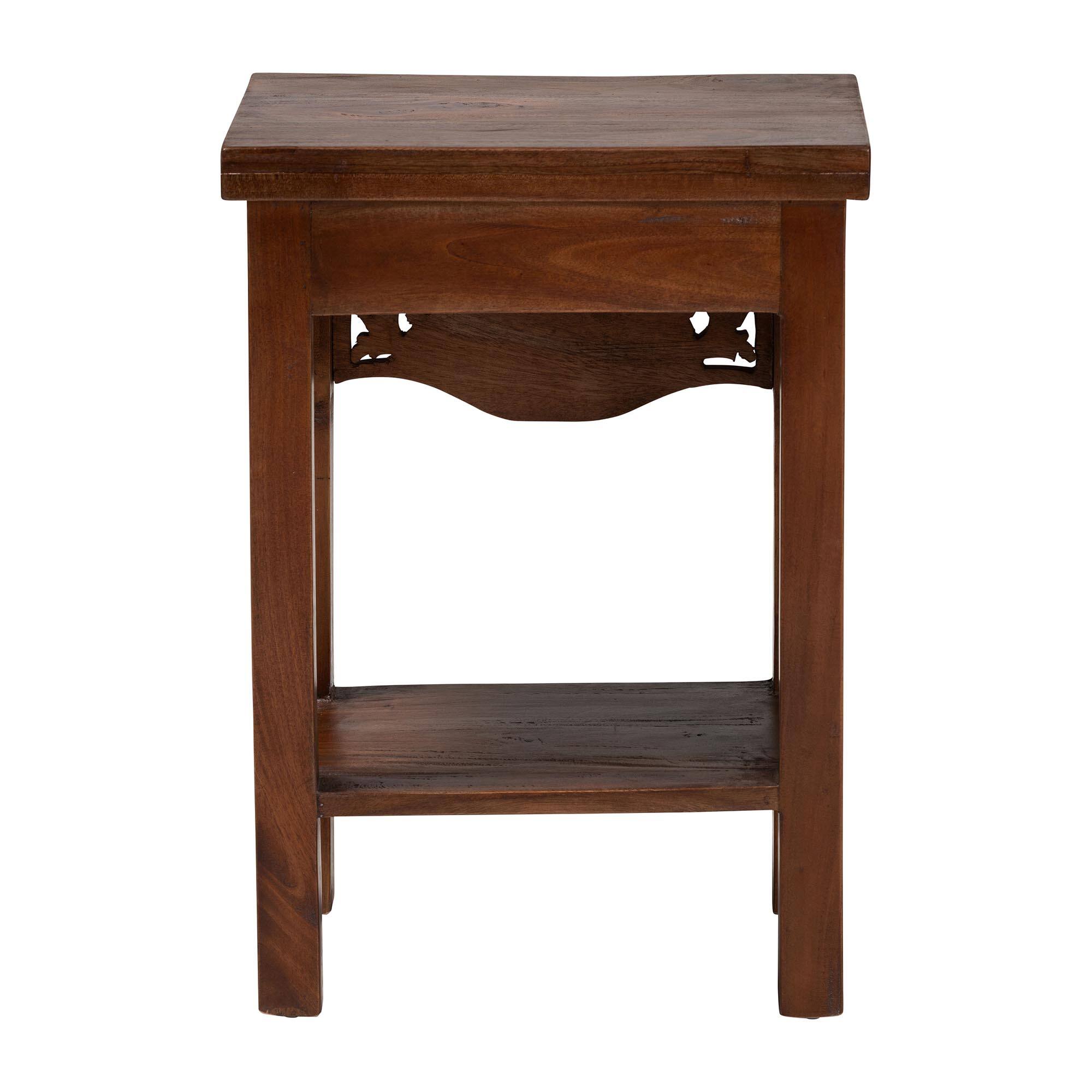 Back. bali & pari - Alexandra Handcarved Mahogany Wood Nightstand – Decorative Accent Table with Lower Shelf, Traditional Artisan Furniture - Mahogany Brown.
