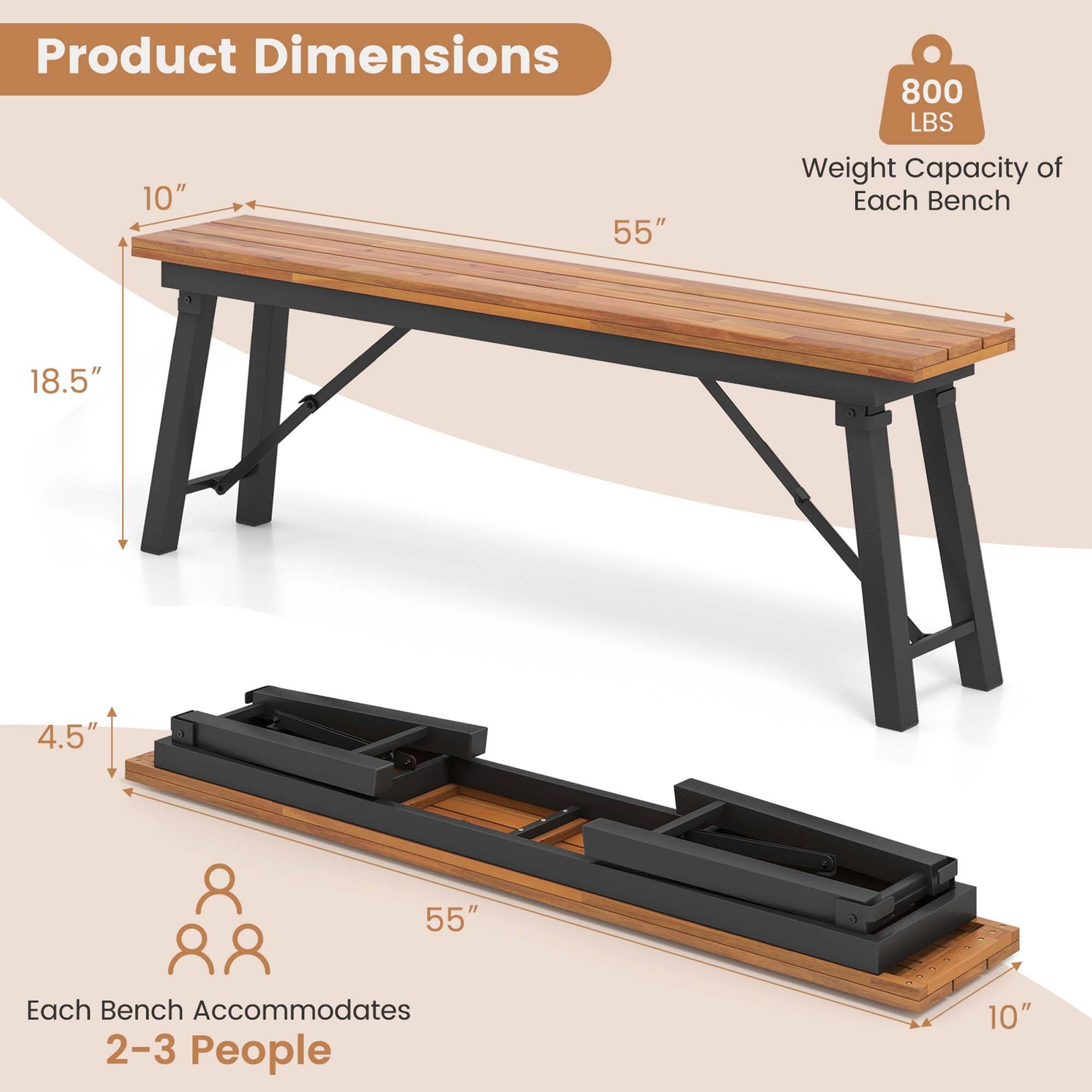 Product Dimensions: 10", 55", 18.5", 4.5"

800 LBS Weight Capacity of Each Bench

Each Bench Accommodates 2-3 People