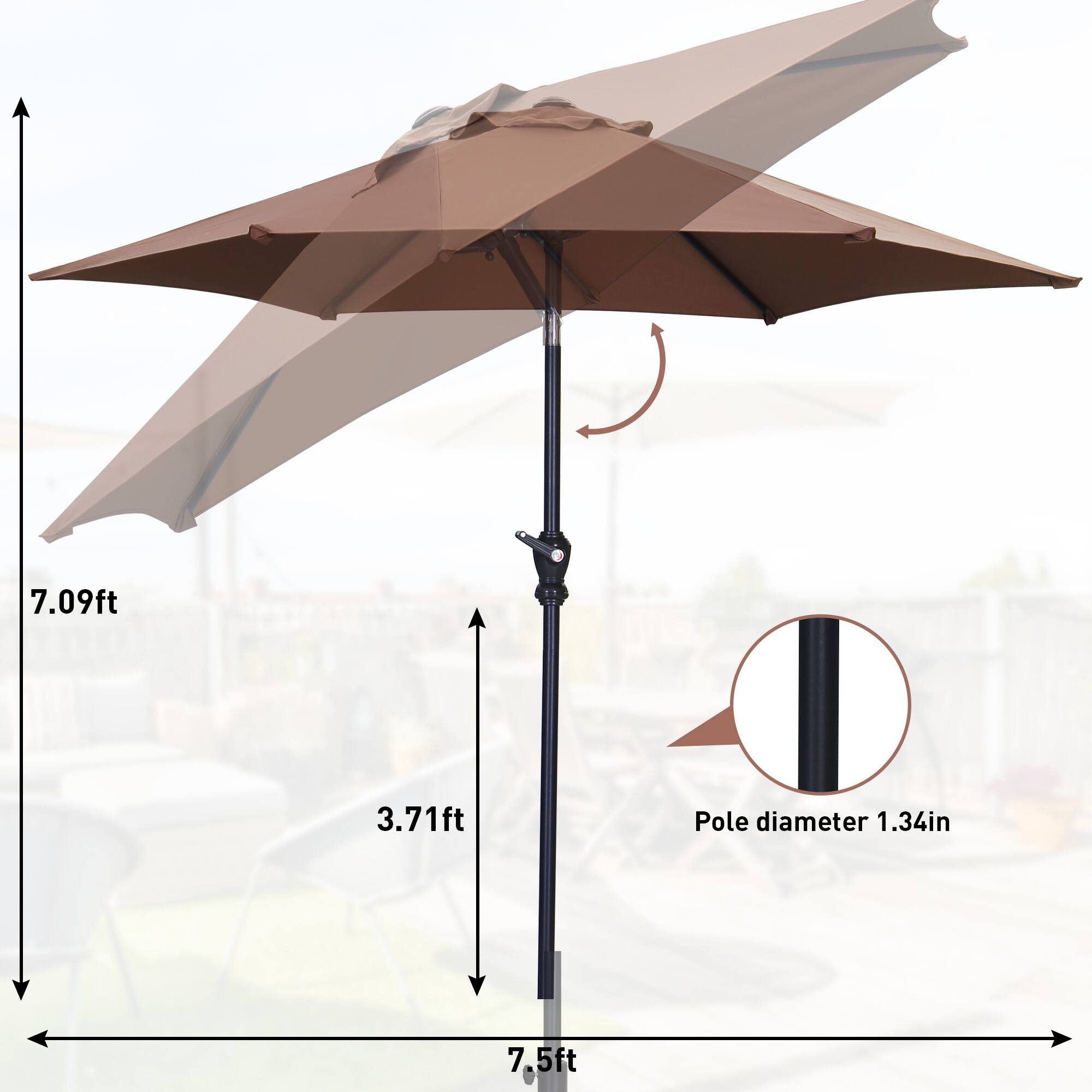 7.09ft  
3.71ft  
Pole diameter 1.34in  
7.5ft