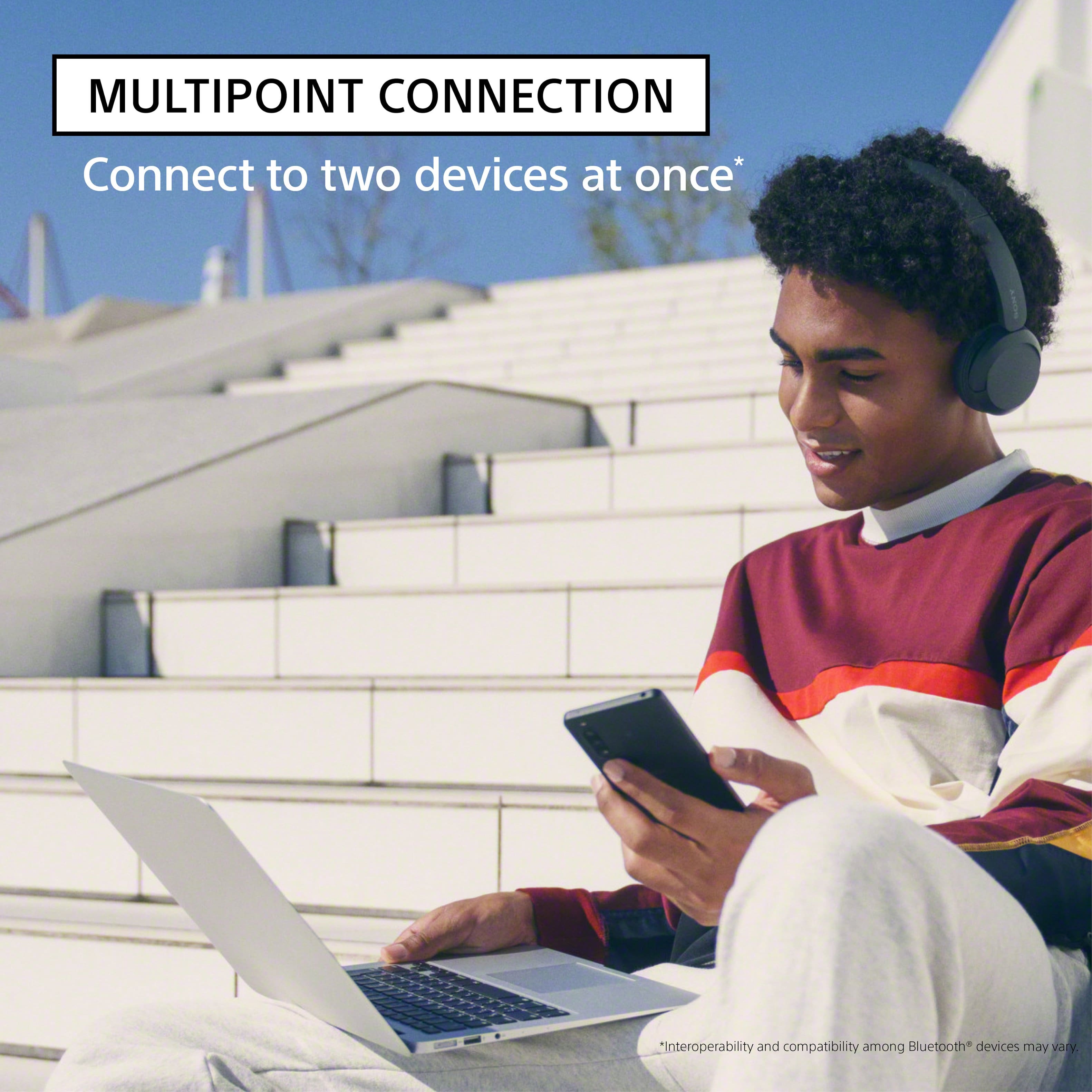MULTIPOINT CONNECTION Connect to two devices at once* Interoperability and compatibility among Bluetooth devices may vary.