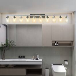 Kadyn - 10 Light Bathroom Light Fixtures, Bathroom Vanity Light, Brushed Nickel Bathroom Lighting Fixtures, Chrome - Silver
