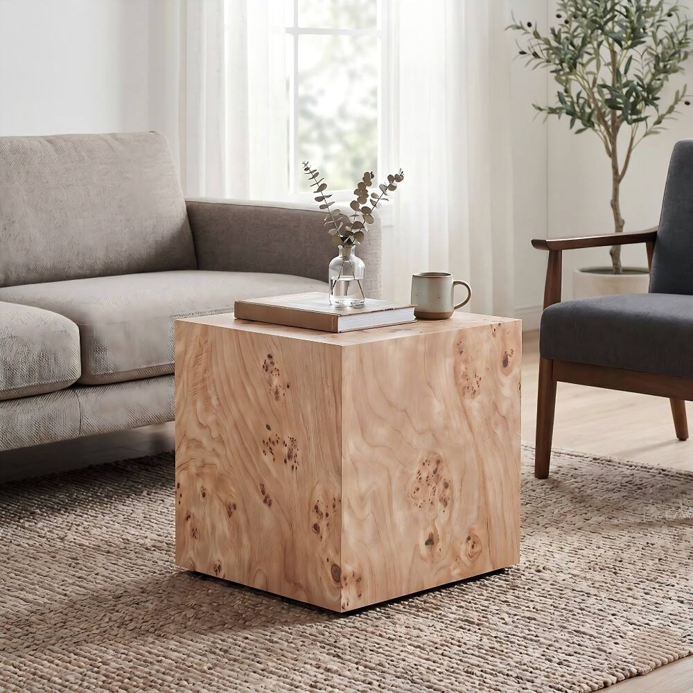 Alt View 2. Loheer - Loheer Wabi-Sabi Coffee Table Square MDF Nightstand 15.7 Inch Wood-Grain Side Table - Natural.