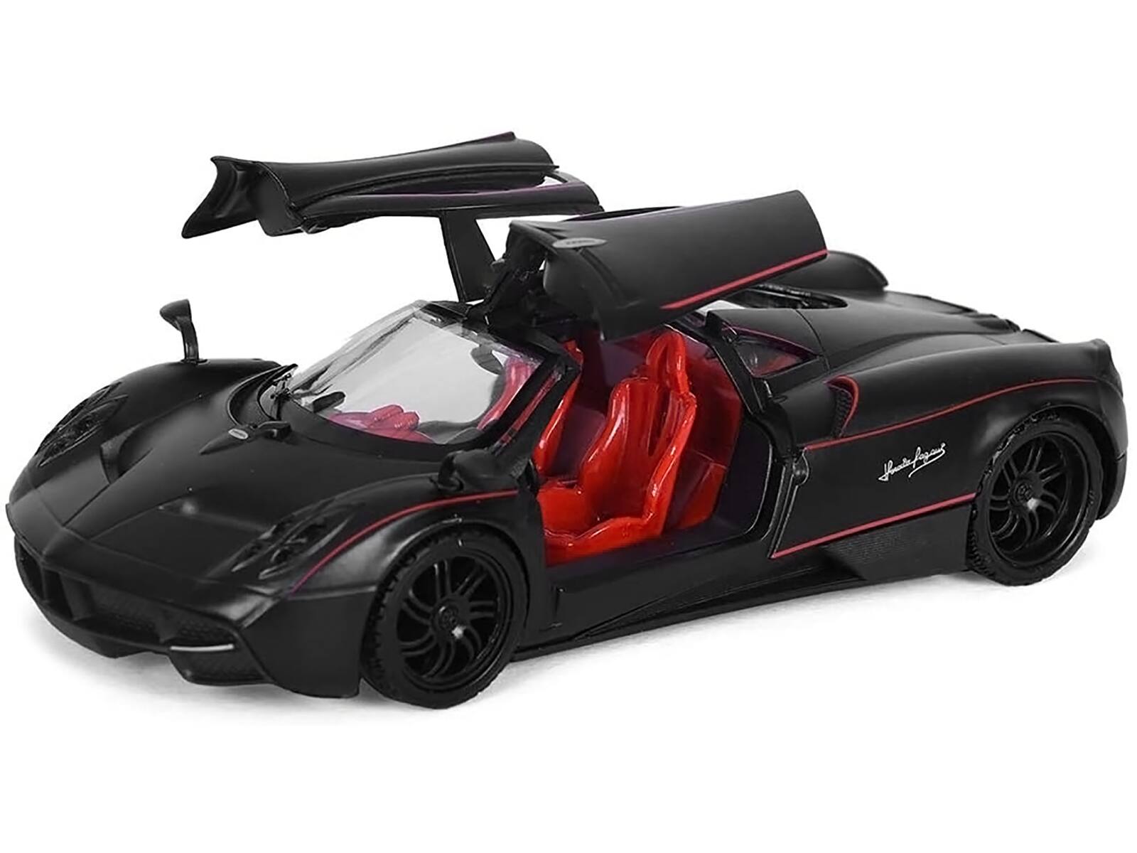 Alt View 2. Motormax - Pagani Huayra Matt Black with Red Interior 1/24 Diecast Model Car by Motormax.