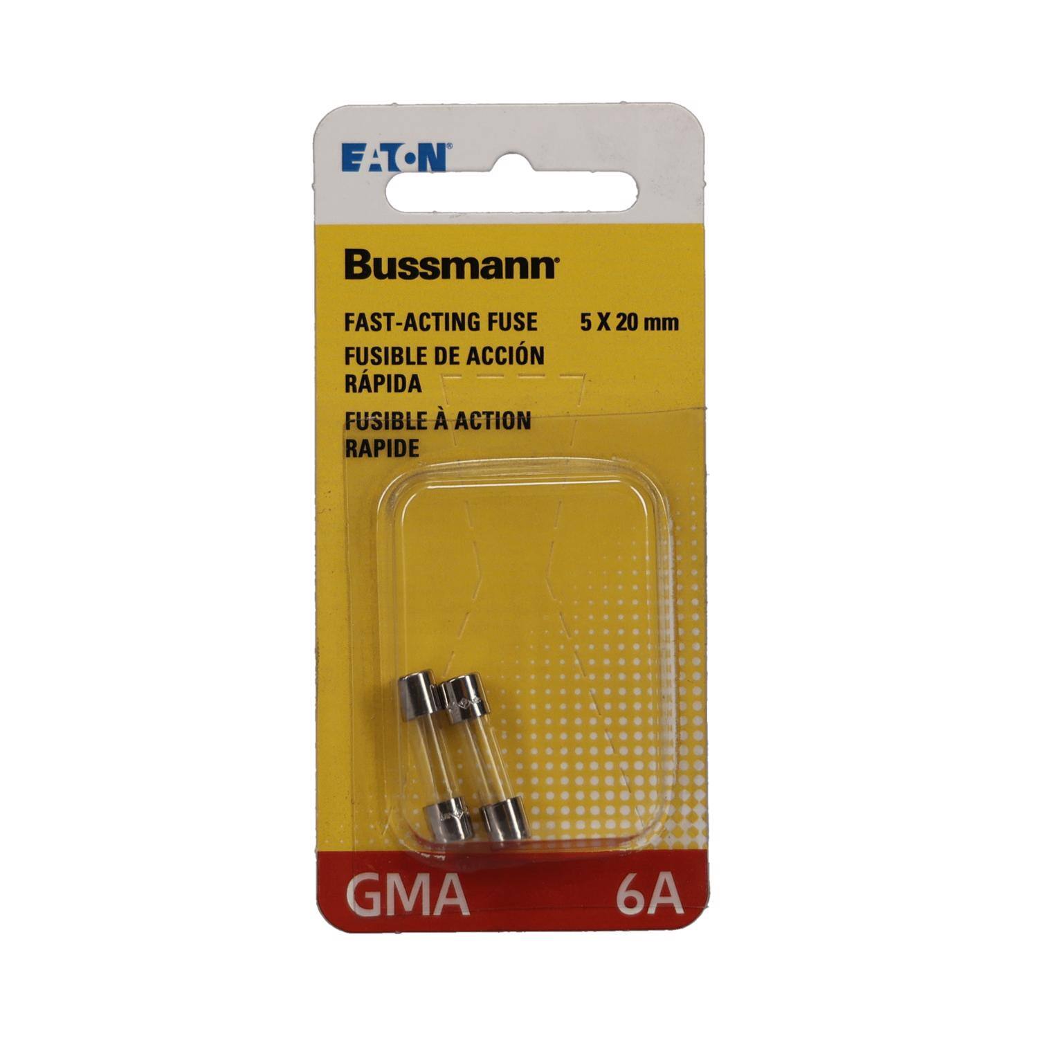 EATON  
Bussmann  
FAST-ACTING FUSE FUSIBLE DE ACCIÓN RÁPIDA FUSIBLE À ACTION RAPIDE  
5 X 20 mm  
GMA  
6A