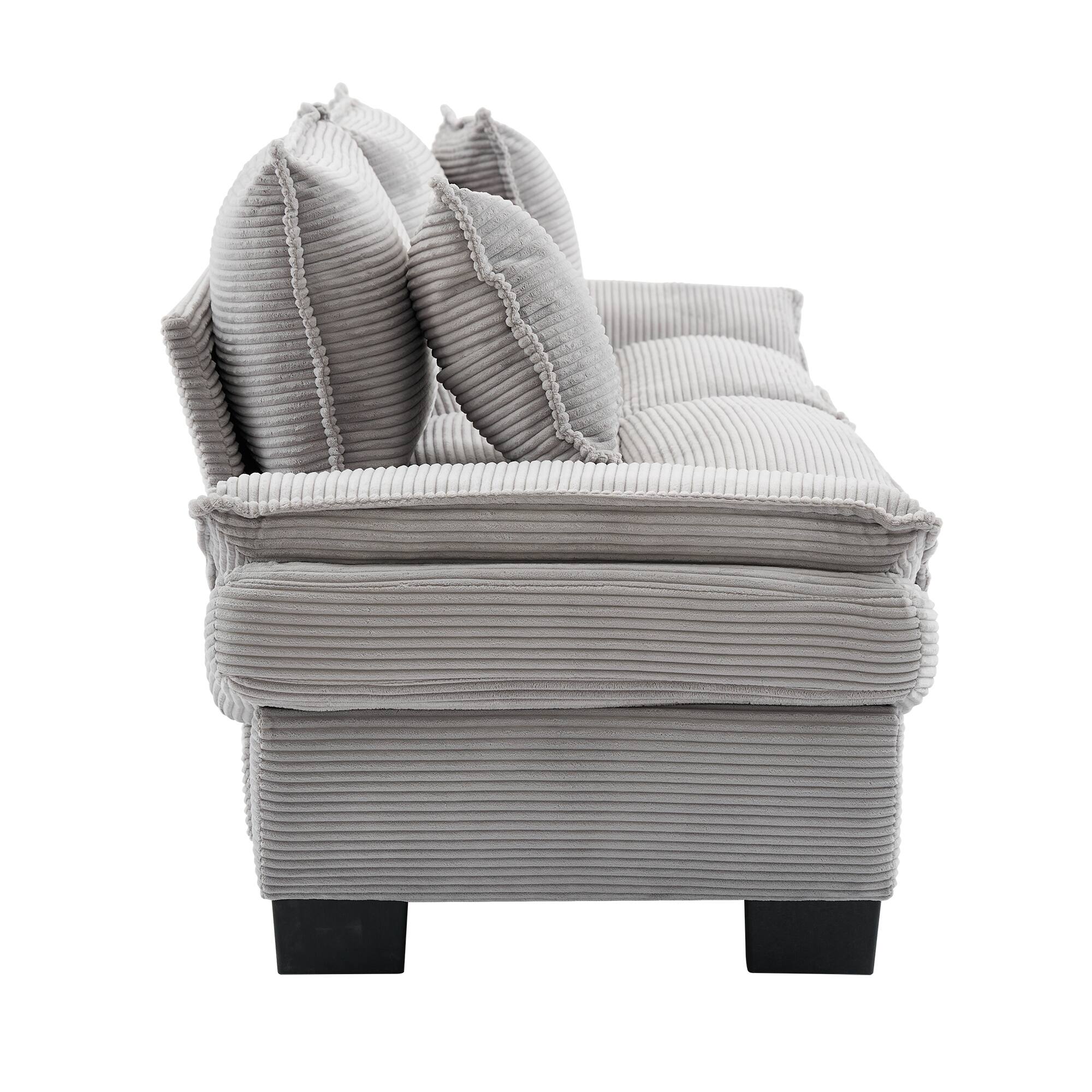 Alt View 2. Tiramisubest - Corduroy Couch Loveseat Sofa with Pillows,Comfy Upholstered Deep Seat Sofa for Bedroom,Living Room,Office-Light Grey - LIGHT GREY.