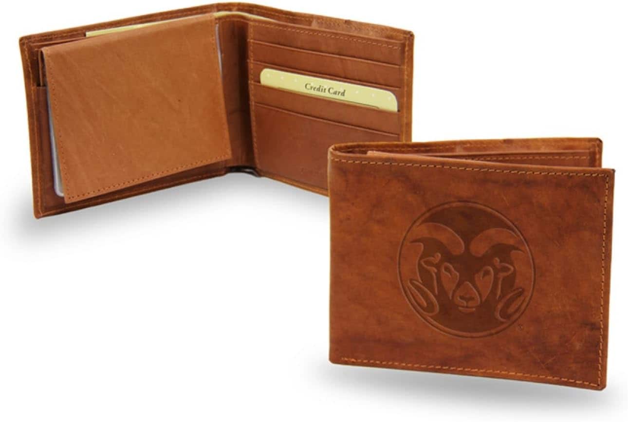 Rico Industries - Colorado State Rams Brown Leather Embossed Bifold Passcase Wallet - Multi