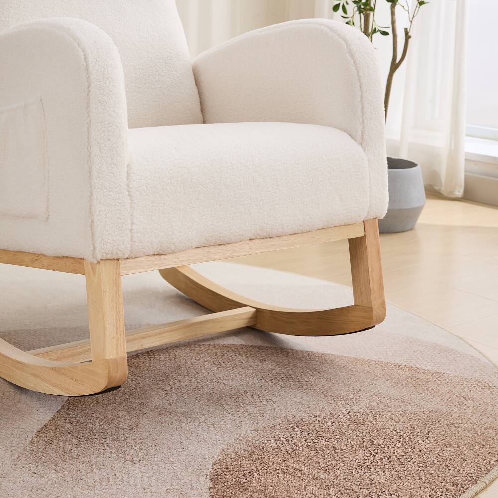Alt View 7. Loheer - Loheer Ivory Sherpa Rocking Chair High Back Nursery Glider Accent Armchair with Side Pocket and Rubber Wood Legs - Ivory.