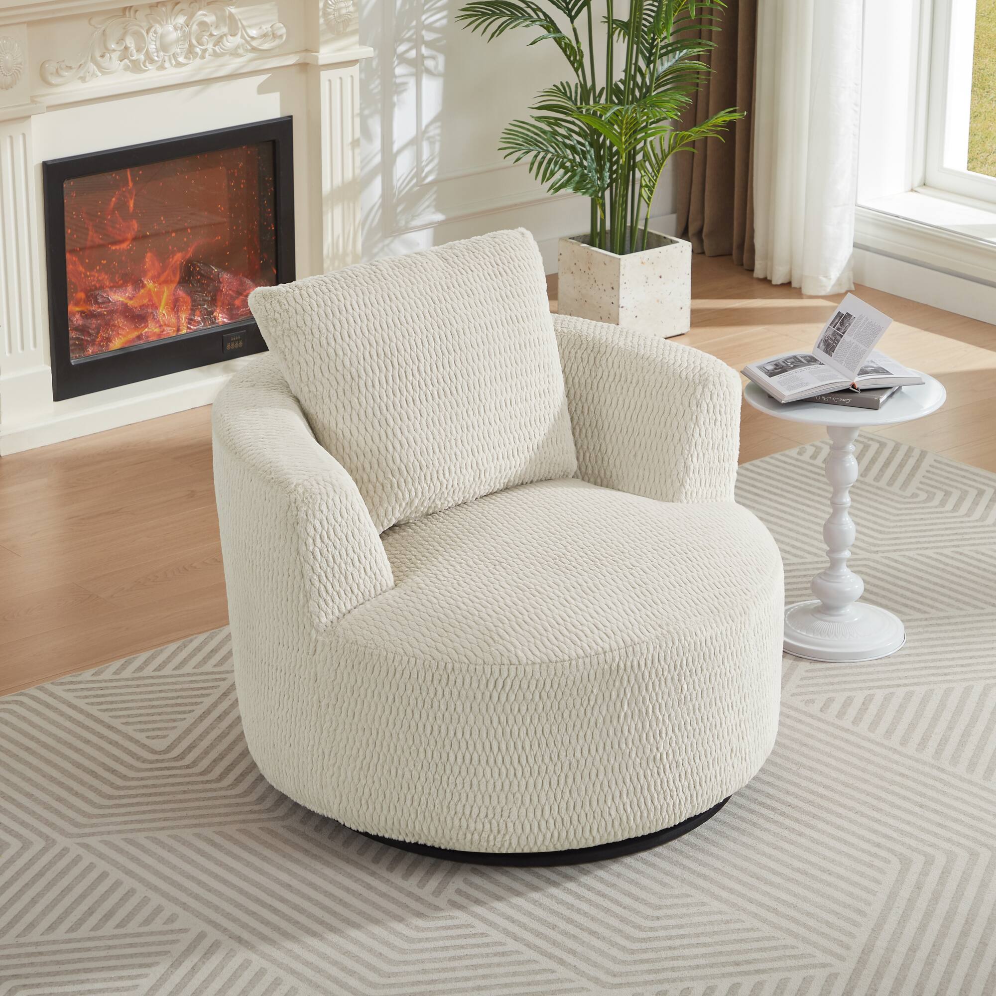 Left. GOODSILO - Modern 360-Degree Swivel Accent Chair with Plush Comfort and Sturdy Base for Living Spaces - Cream.