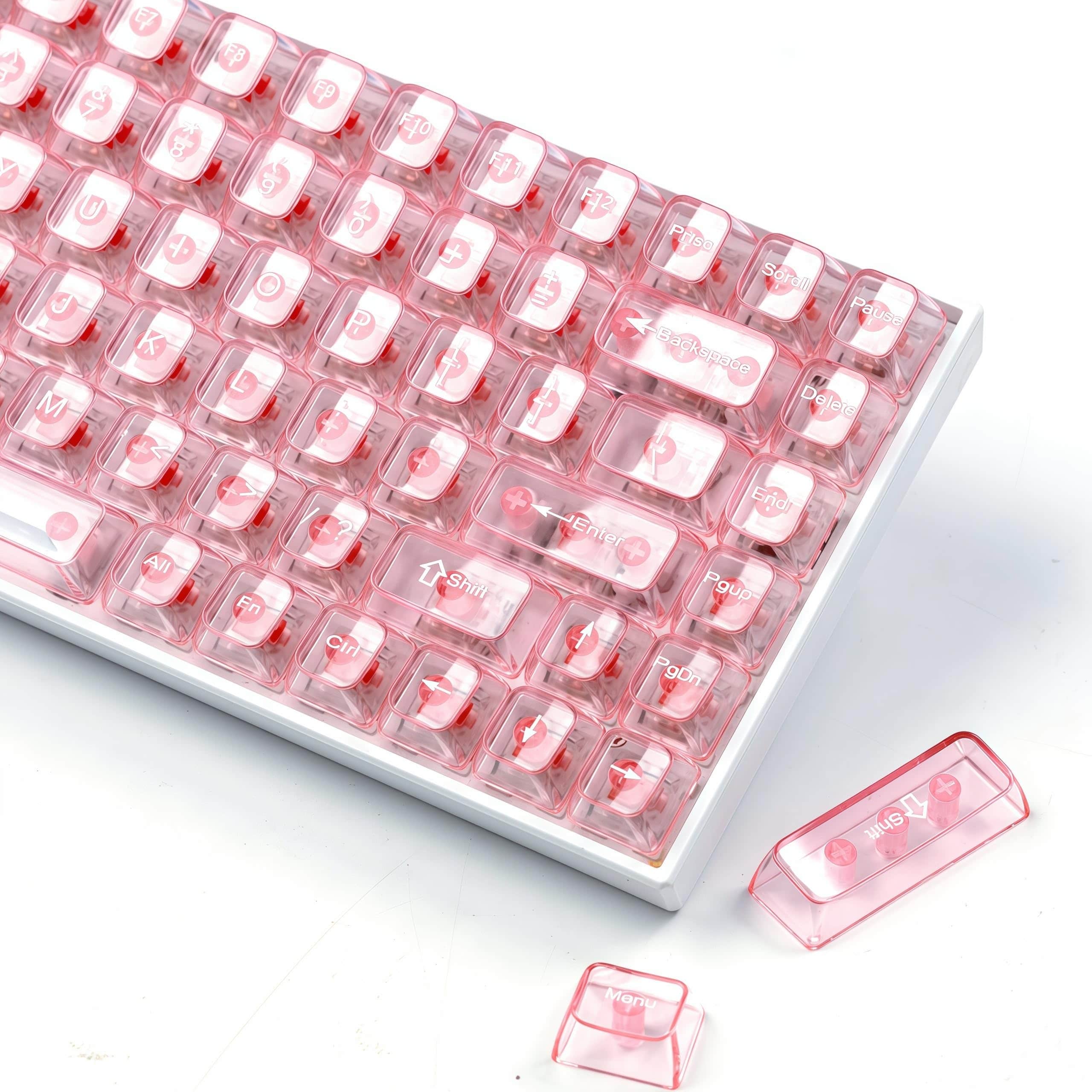 PARKER SLATER - Pink Jade Keycaps Double Shot Pbt Crystal Set Ceramic Custom Keycap Translucent Cherry Profile Key Caps For 60% - Pink clear keycaps