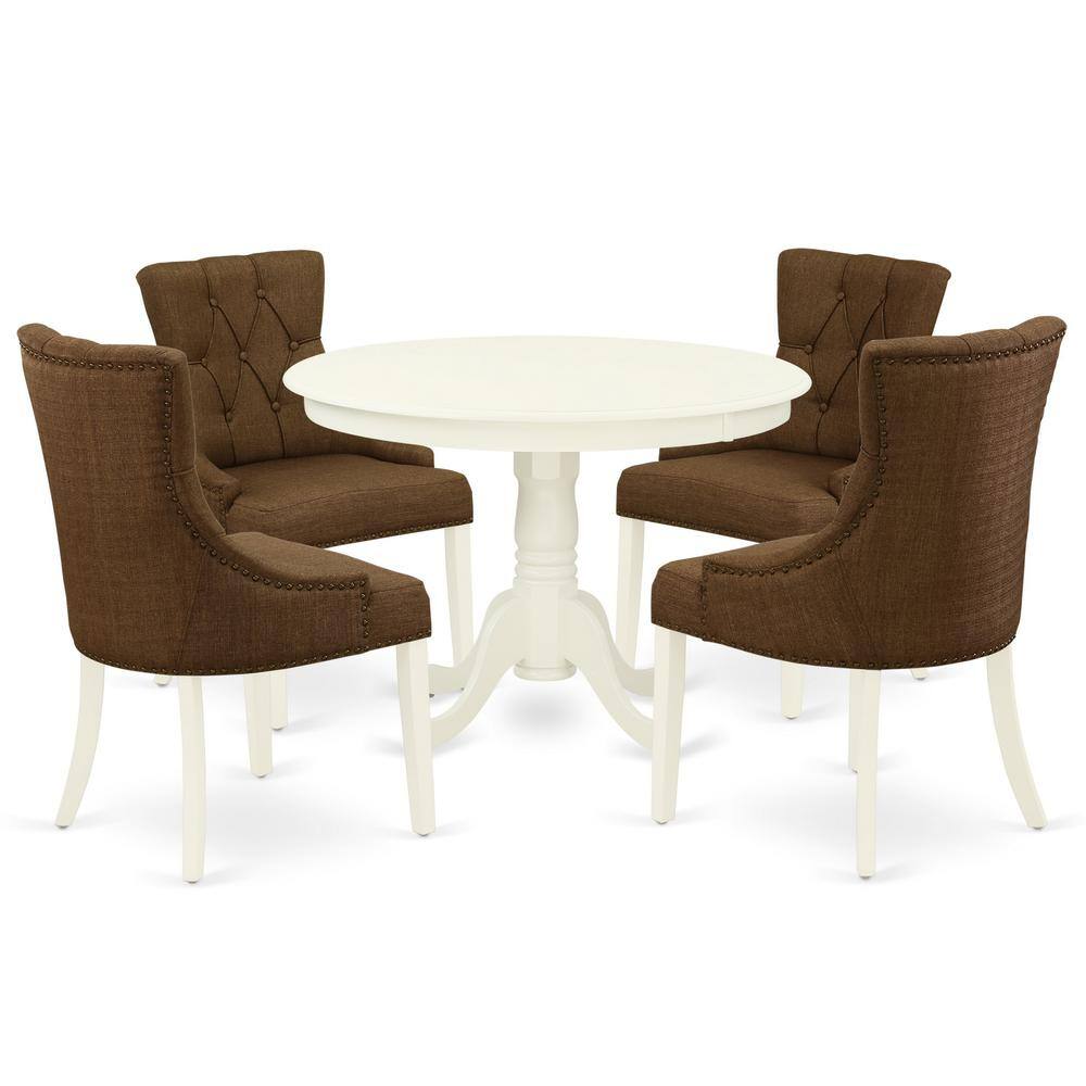 Back. East West Furniture - Dining Room Set Linen White - Brown.