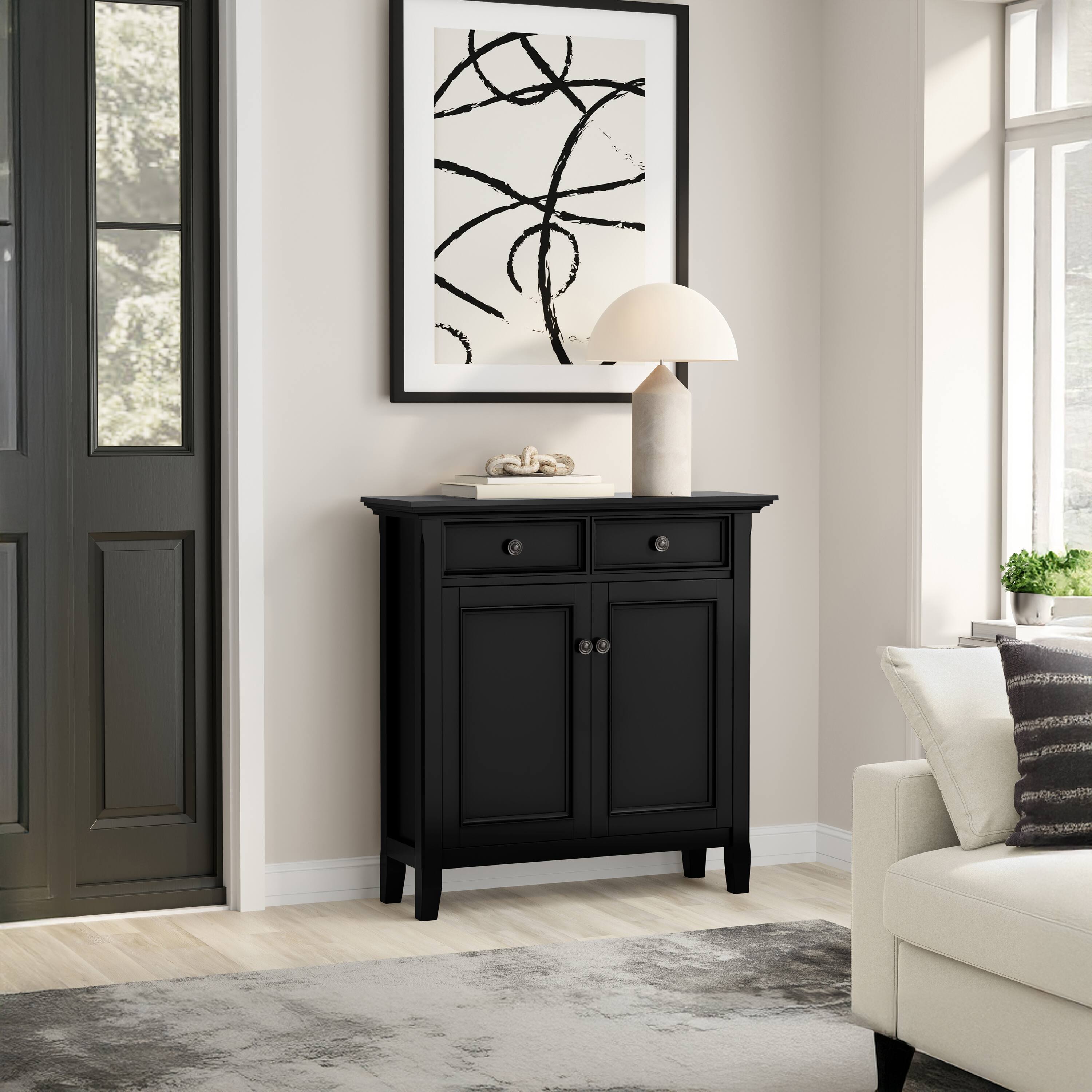 Left. Simpli Home - Simpli Home Amherst 36 inch Wide Solid Wood Transitional Storage Cabinet - Black.