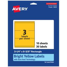 Avery - Printable Rectangle Labels, Bright 3-1/4" x 8-3/8", 30ct - Yellow