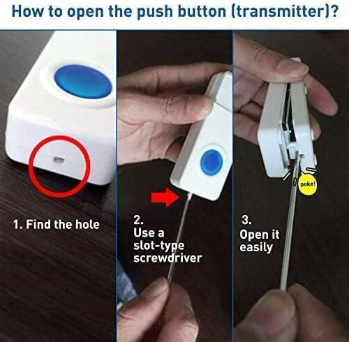 How to open the push button (transmitter)?

1. Find the hole
2. Use a slot-type screwdriver
3. Open it easily