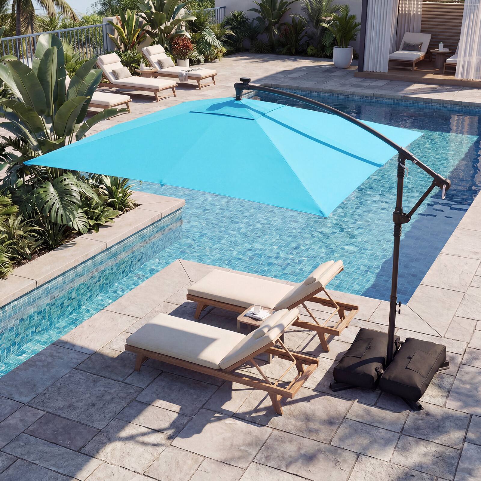 Alt View 4. Costway - Costway 8 x 8 FT Solar LED Offset Cantilever Patio Umbrella with 360° Rotation, Crank - Turquoise.