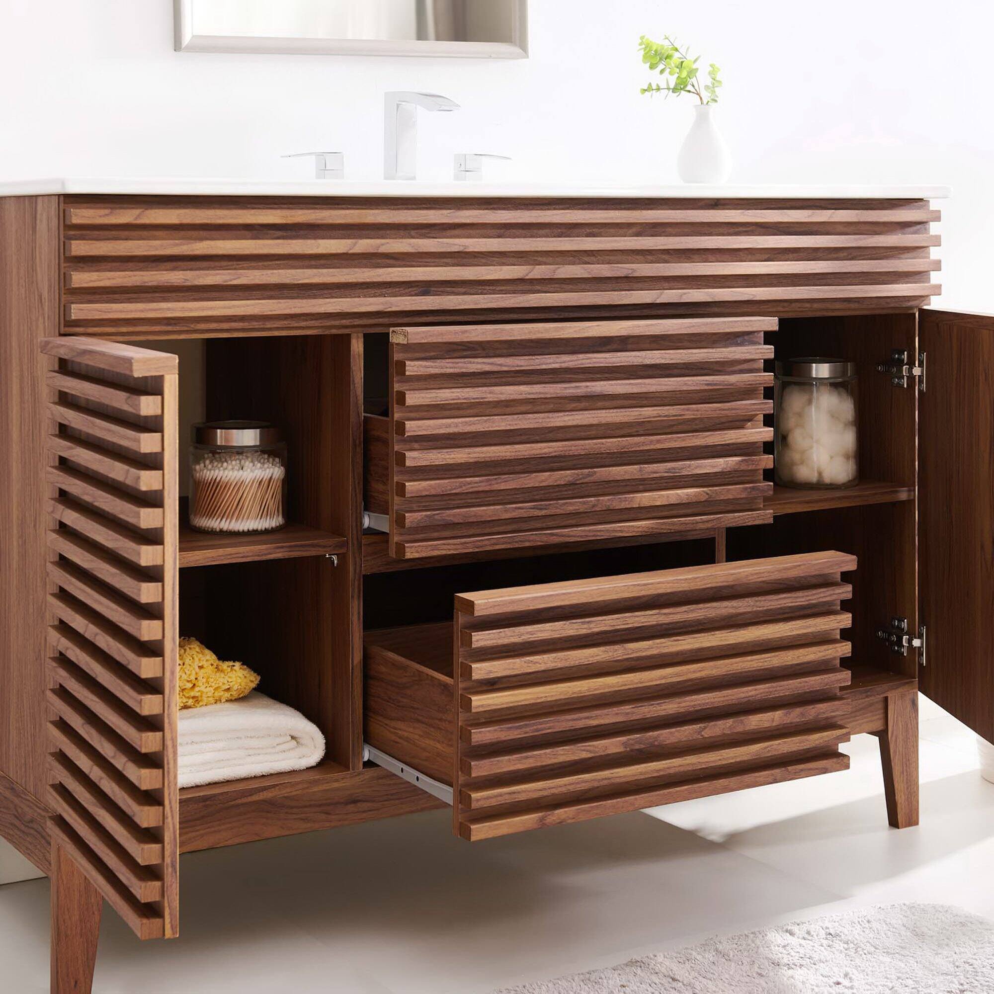 Left. Modway - Render 48" Bathroom Vanity with White Basin Included - Walnut White.