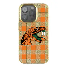 Keyscaper - NCAA - Florida A&M Rattlers Plaid Bling iPhone Case - 14 - Gold