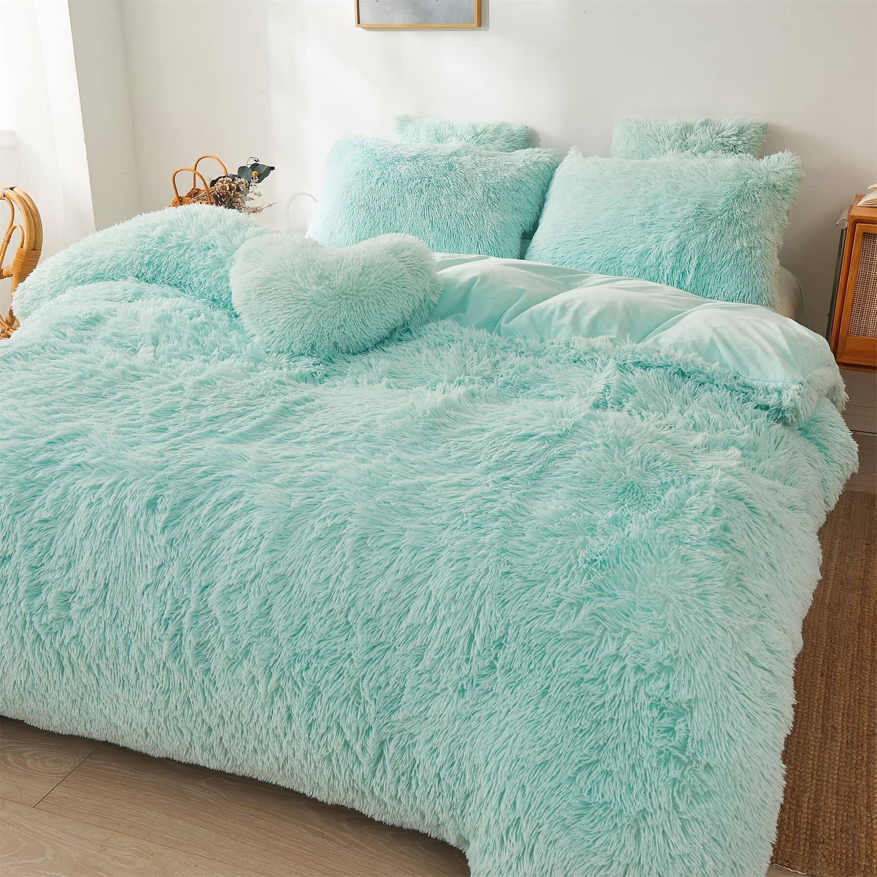 Back. PO3TICJUNKI3 - Comforter Cover Set Ultra Soft Plush Bedding 1 Faux Duvet 2 Pillow Cases Queen - Dark Grey-Twin.