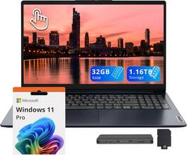 Lenovo - IdeaPad 1i 15.6" FHD Touchscreen Laptop,Intel i5-1335U,32GB RAM,1TB SSD+160GB Dock Station,Win 11 Pro - Blue