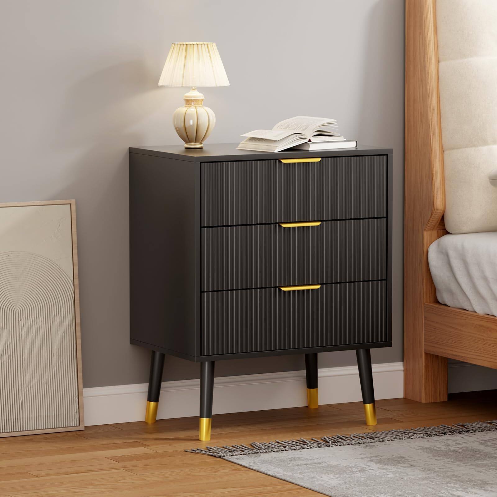 Alt View 1. GARVEE - Modern 3 Drawer Dresser Sleek Storage Chest and Organizer for Bedroom or Closet - Black.