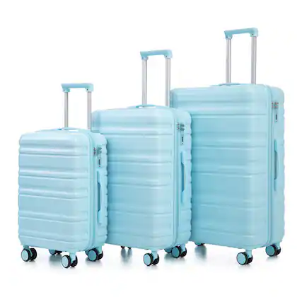 Front. HTUTWOO - TOURIST Luggage Sets - 20"/24"/28" 3 Pcs ABS Spinner Wheel Suitcase, Carry On, Matching Color, Combination Lock - Blue.