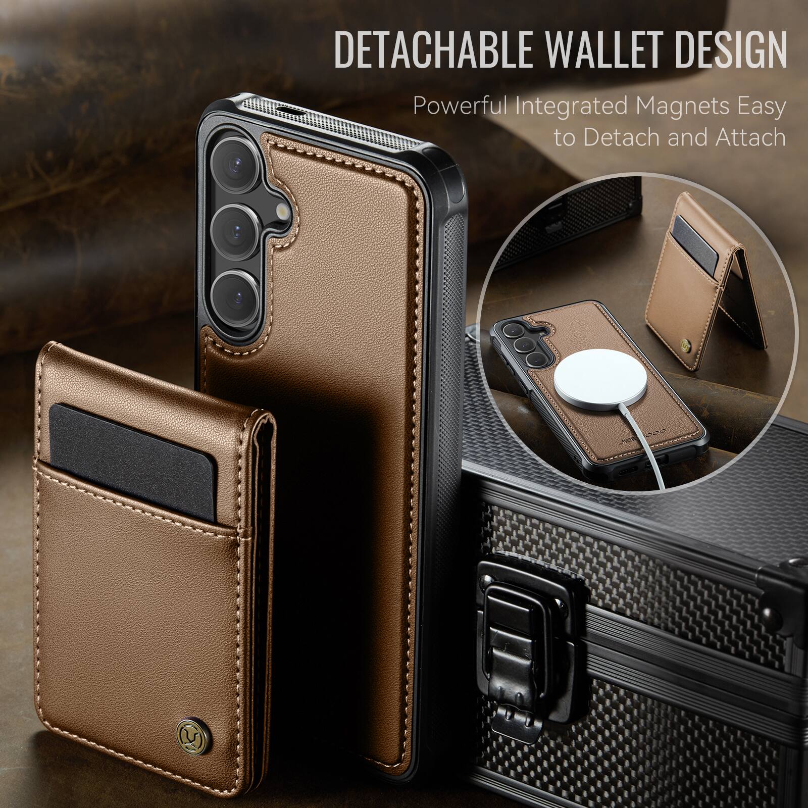 DETACHABLE WALLET DESIGN  
Powerful Integrated Magnets Easy to Detach and Attach