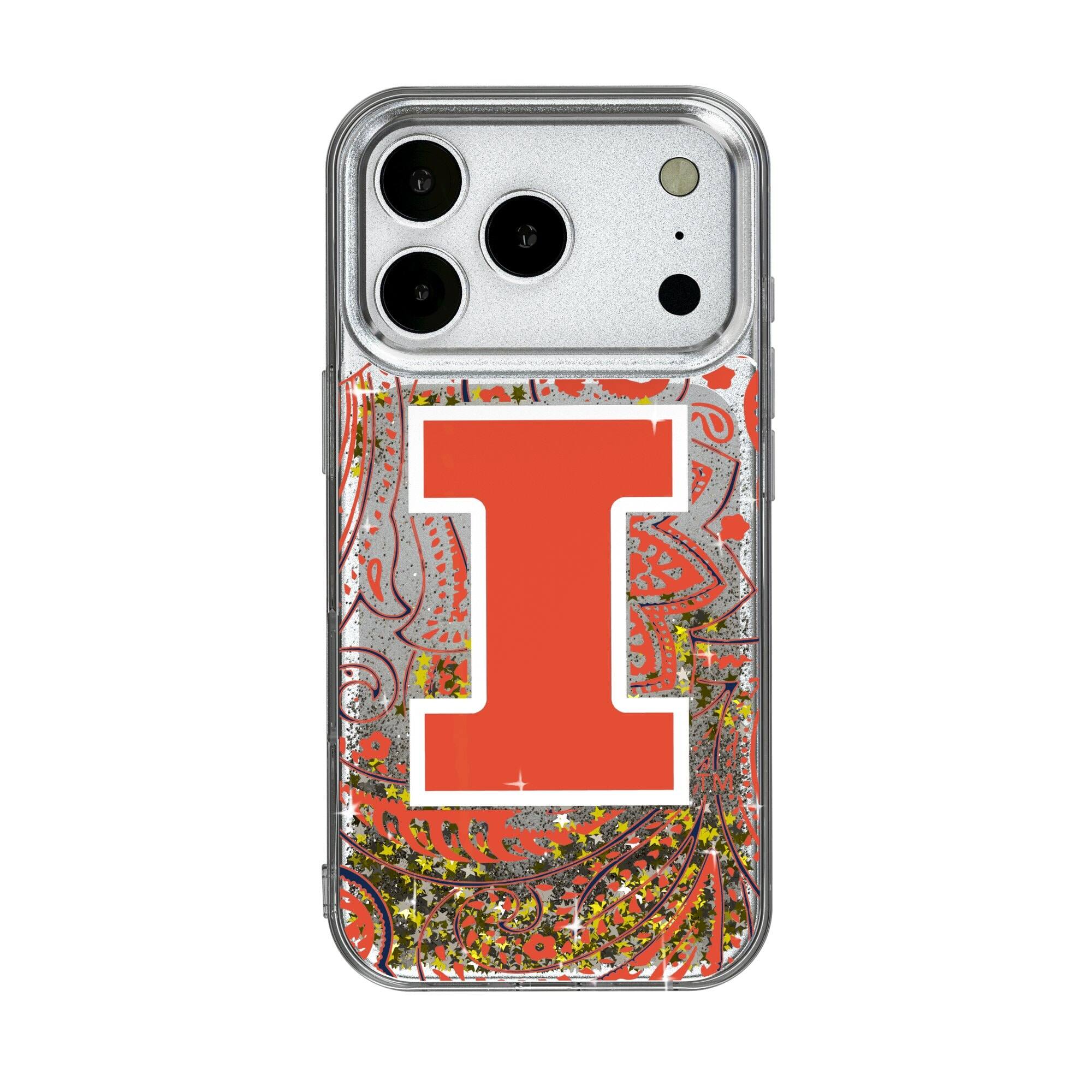 Front. Keyscaper - Illinois Fighting Illini iPhone Glitter Paisley Design Case - 16 Pro - Multicolor.