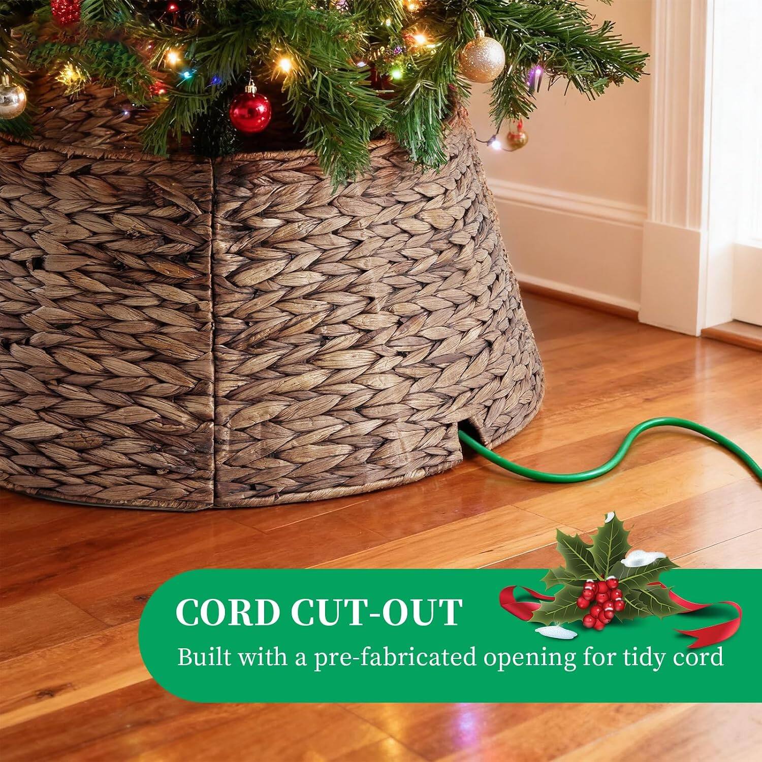 Sweet 24in Christmas Tree Collar for 4 7ft Trees, Woven Hyacinth ...