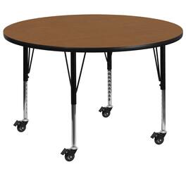 Flash Furniture - Wren Mobile 60'' Round Oak Thermal Laminate Activity Table - Height Adjustable Short Legs - Brown