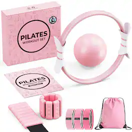 Stylel Star - Pilates Ring Yoga Ball Adjustable Resistance Bands Kit Workout Equipment fitness Portable Set Magic Circle Ankle Wrist - Pink
