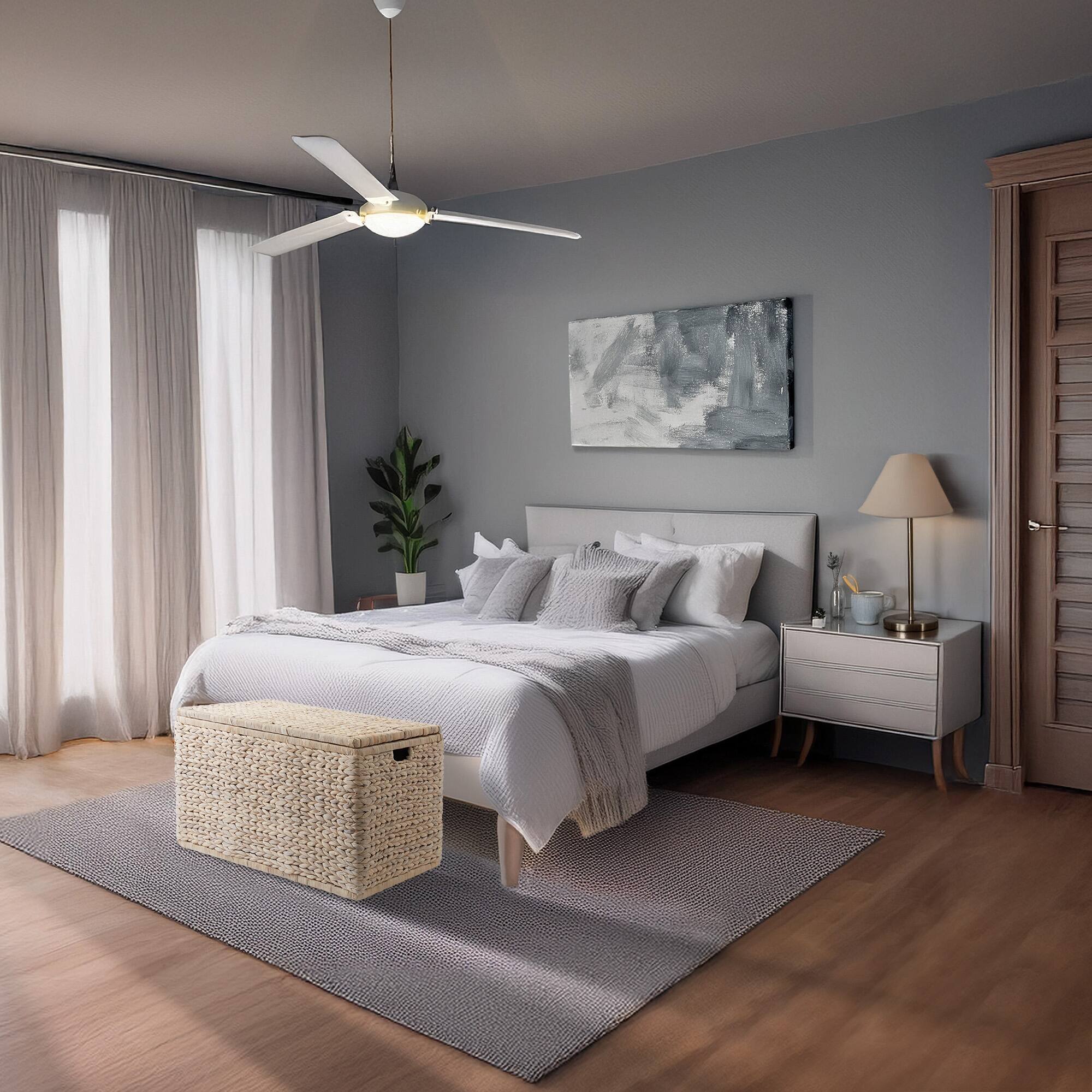 Alt View 3. Casafield - 30-in Storage Chest Trunk w Curved Lid - Safety Hinge - Water Hyacinth - Whitewash.