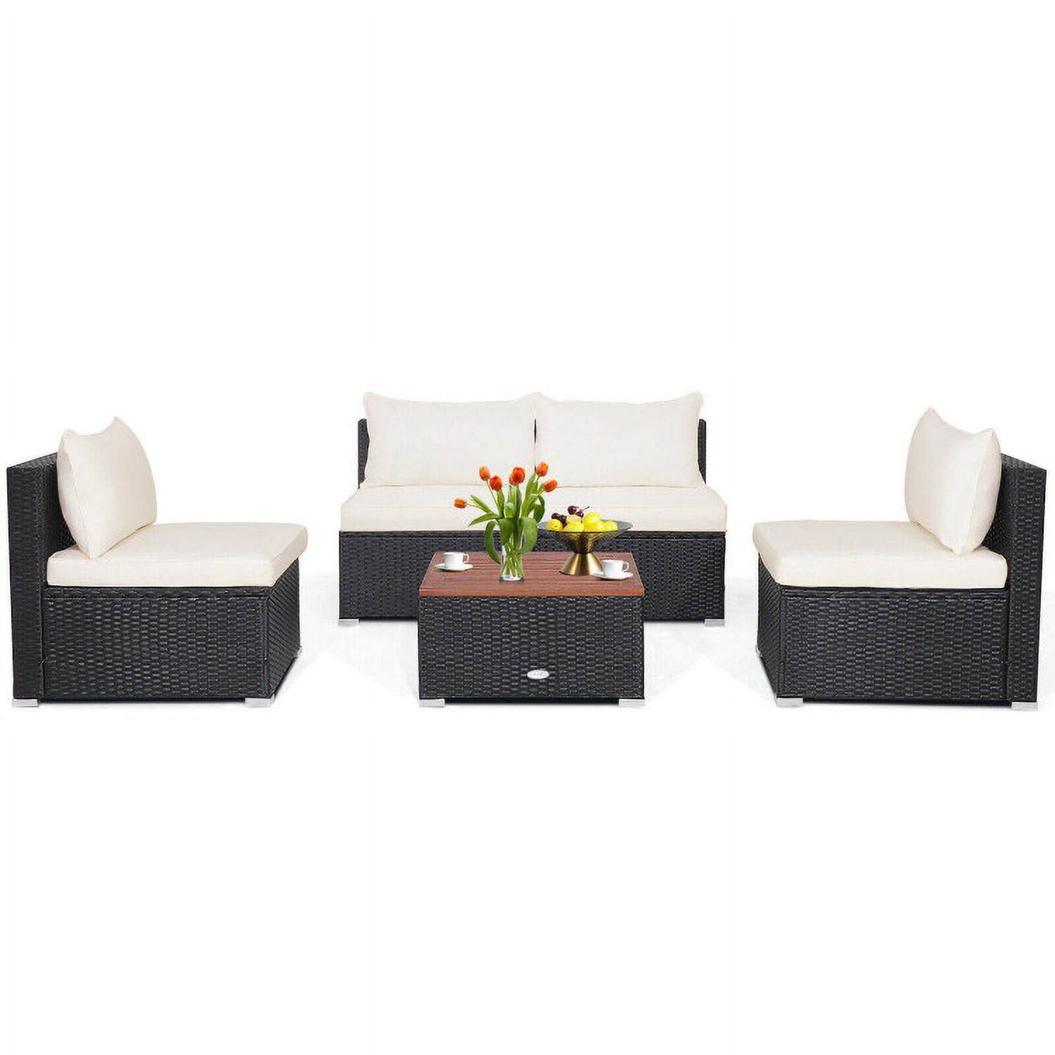 Left. Kadyn - 5 Piece Outdoor Furniture Set with Solid Tabletop and Soft Cushions Patio Seating Conversation Set Modern Patio Sofa - Off White.