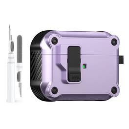 Dteck - For Airpods Pro 3rd Gen (2025) Safety Lock Shockproof Rugged Case with Keychain+Cleaner Pen - Purple