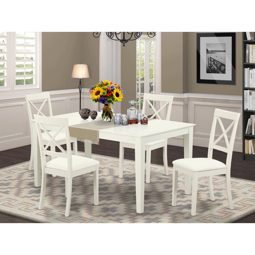 Left. East West Furniture - Dining Room Set Linen White - Brown.
