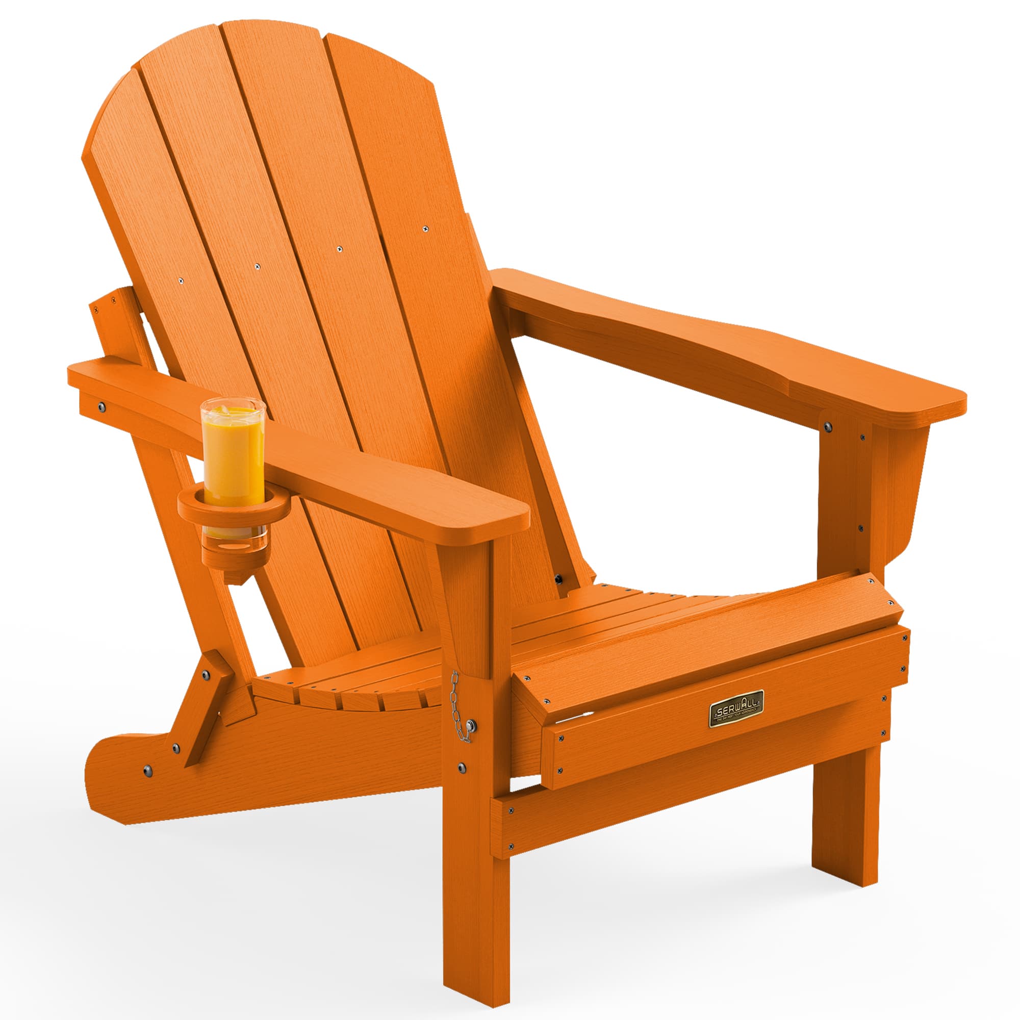 SERWALL - Folding Adirondack Chair with Cup Holder, Weather Resistant Outdoor Adirondack Chairs - Orange