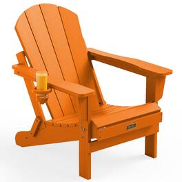 SERWALL - Folding Adirondack Chair with Cup Holder, Weather Resistant Outdoor Adirondack Chairs - Orange