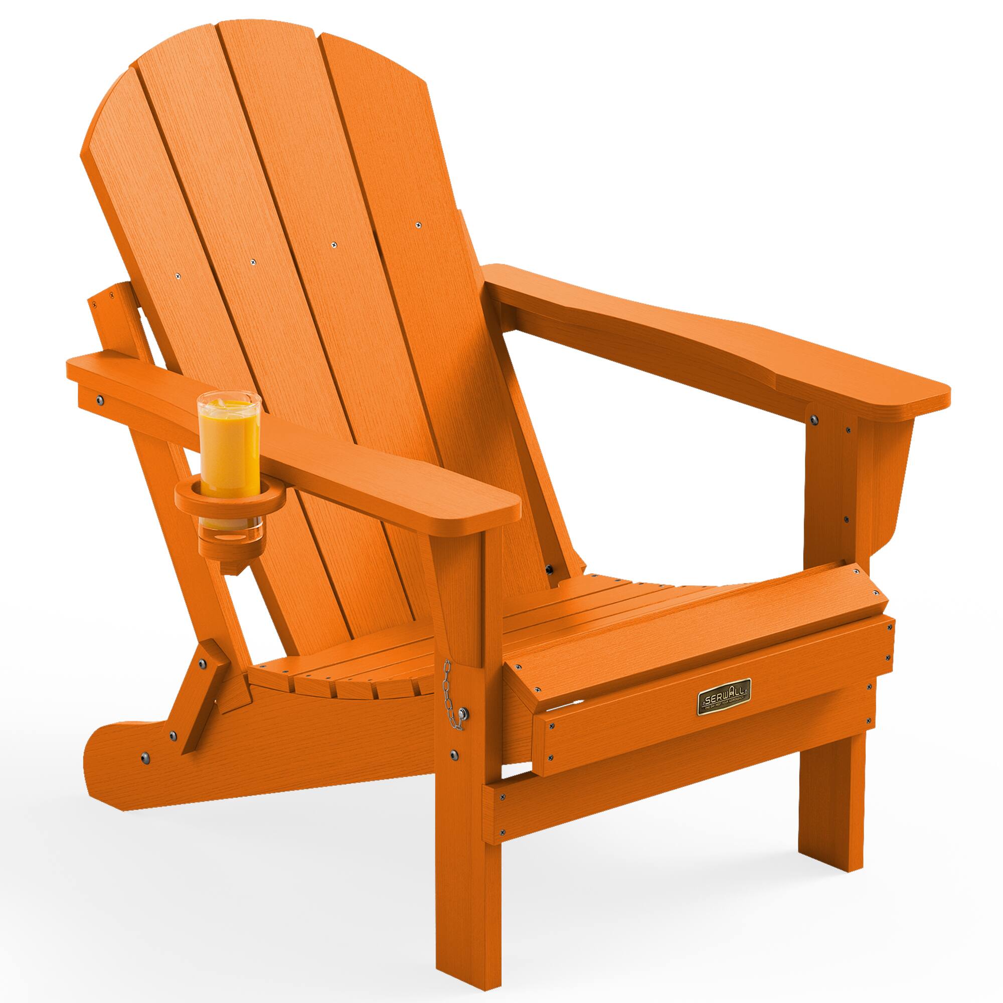 Front. SERWALL - SERWALL Folding Adirondack Chair with Cup Holder, Weather Resistant Outdoor Adirondack Chairs, Orange - Orange.